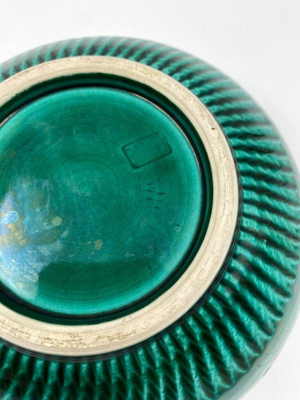 vintage green pottery bowl close of bottom