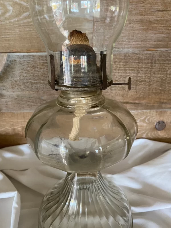 Pressed Glass Oil Lamp close of burner