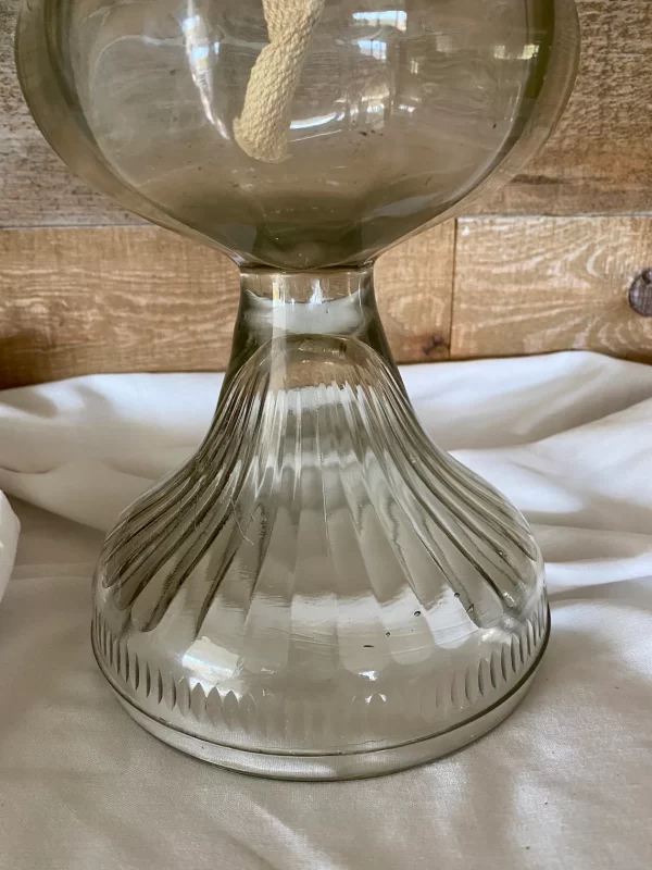 Pressed Glass Oil Lamp close of ribbed base