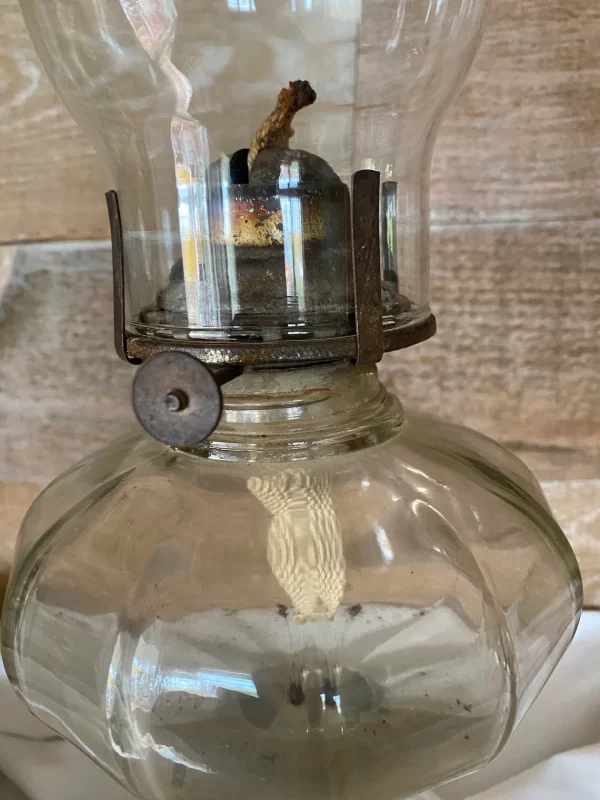 Pressed Glass Oil Lamp burner showing use