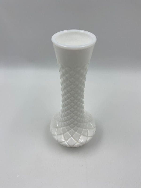 vintage white milk glass vase top view