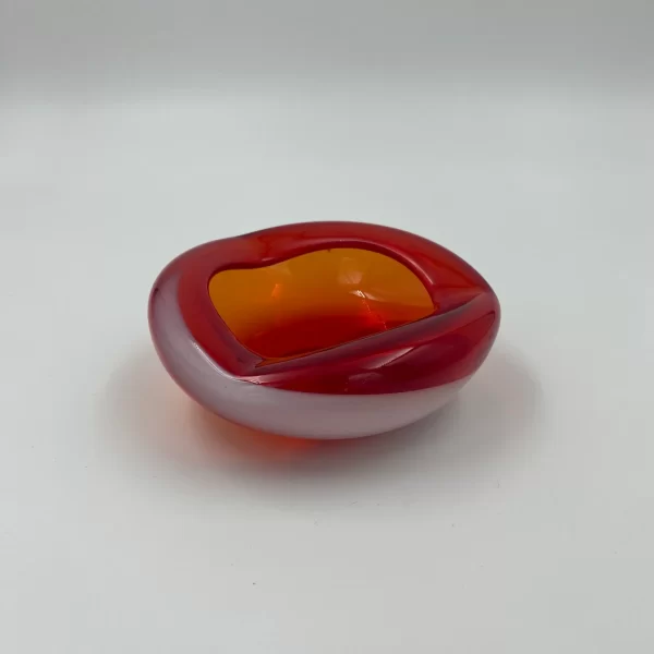 Red glass round ashtray red and white vintage 1980s main