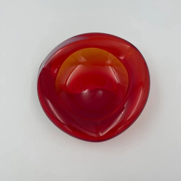 Red glass round ashtray red and white vintage 1980s top view 2