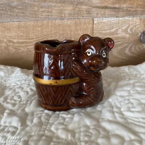 Bear ashtray vintage 1960s brown glaze