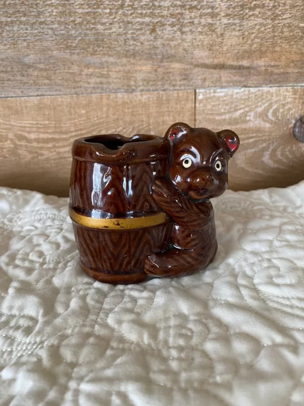 Bear ashtray vintage 1960s brown glaze