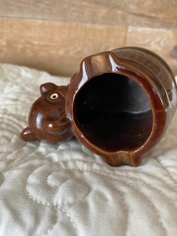 Bear ashtray vintage 1960s brown glaze laying on side