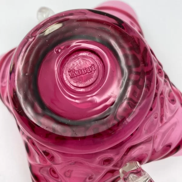 pink glass bowl close of bottom makers stamp Rossi