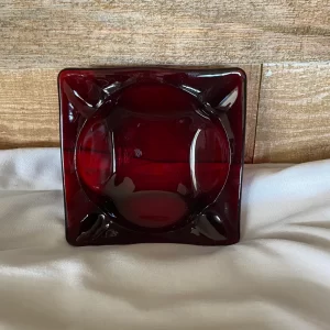 Red glass ashtray vintage 1970s ruby red