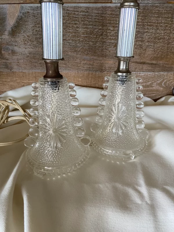 vintage clear glass lamps close of the pressed glass design