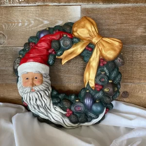 vintage Santa wreath front hand painted ceramic beautifully decorated