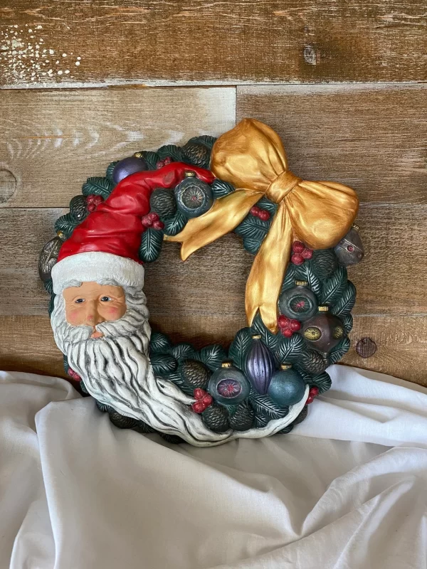 vintage Santa wreath front hand painted ceramic beautifully decorated