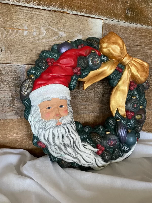 vintage Santa wreath finished ceramic