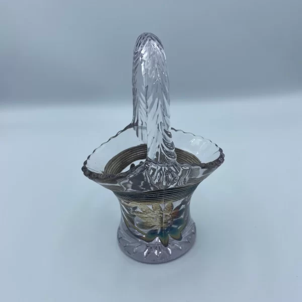 vintage glass basket with silver design