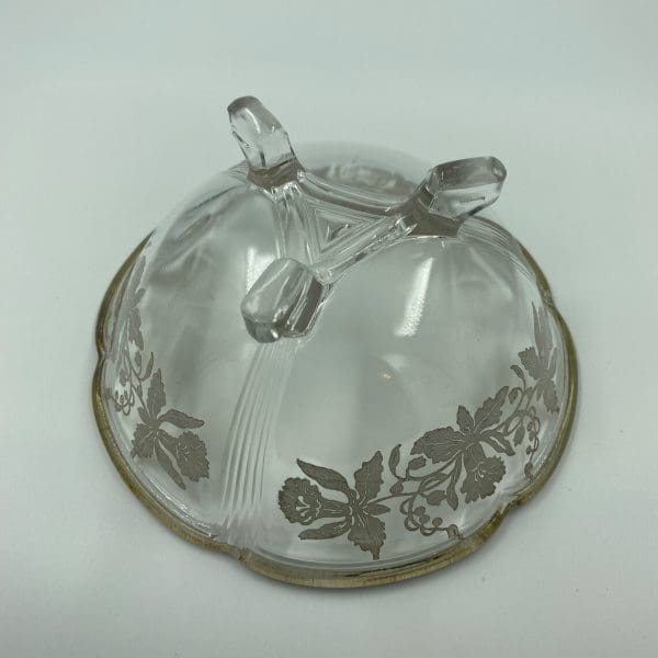 daffodil bowl bottom three footed clear glass bowl with silver overlay