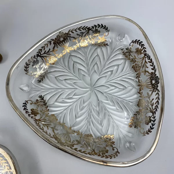 silver overlay glass close of triangle dish