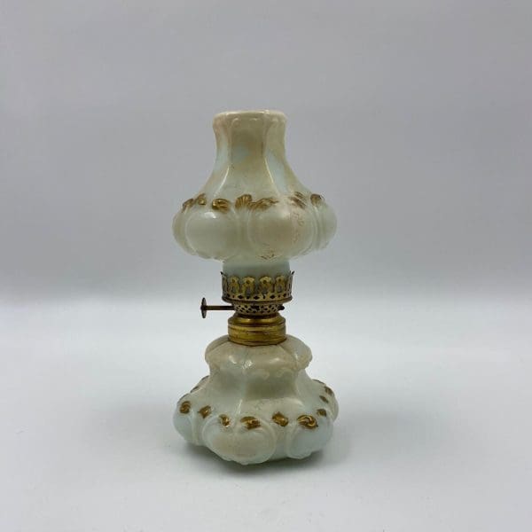 vintage green oil lamp jade with gold painted detail