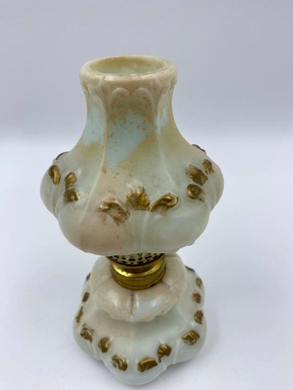 vintage green oil lamp painted jade glass