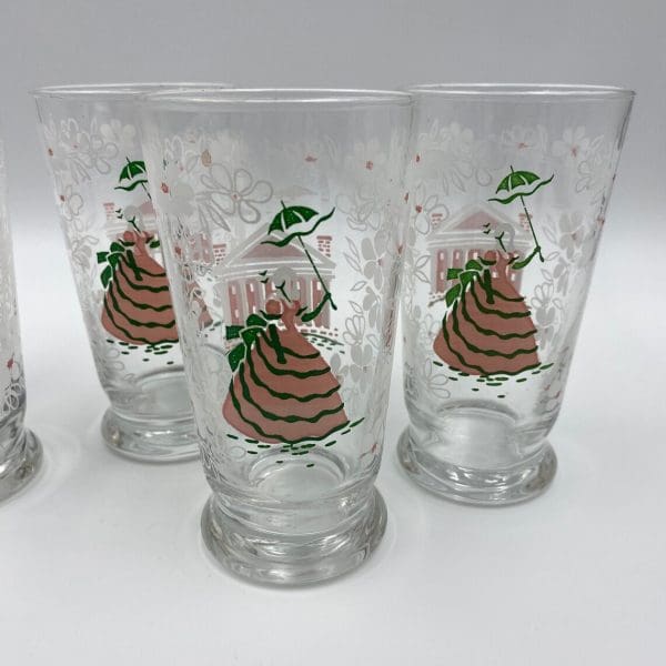 Libbey glasses vintage pink dress southern belle