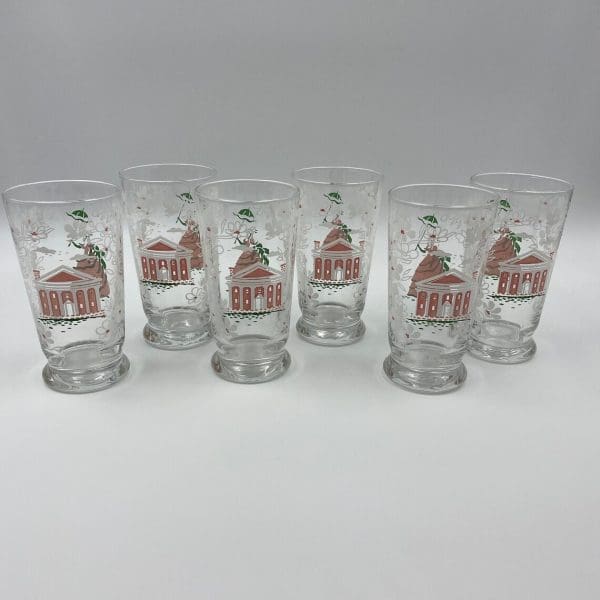 Libbey glasses vintage backside of Victorian style house in pink and white