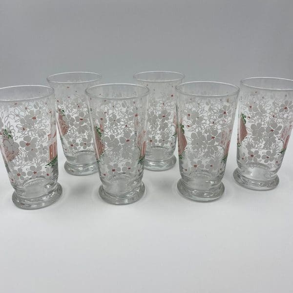 Libbey glasses vintage side of glass showing white floral design