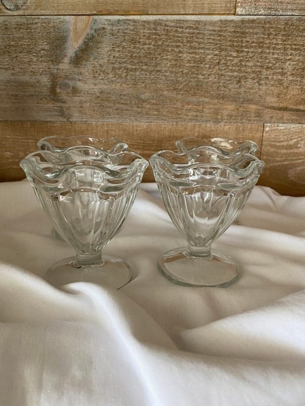 vintage glass sundae dishes set of for front of two