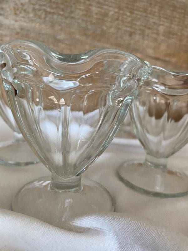 vintage glass sundae dishes close to show detail