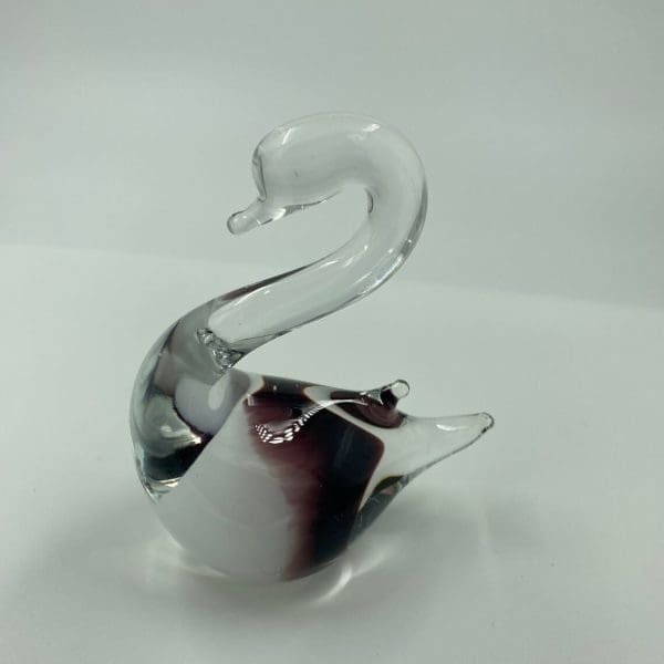 vintage handblown glass swan purple white clear