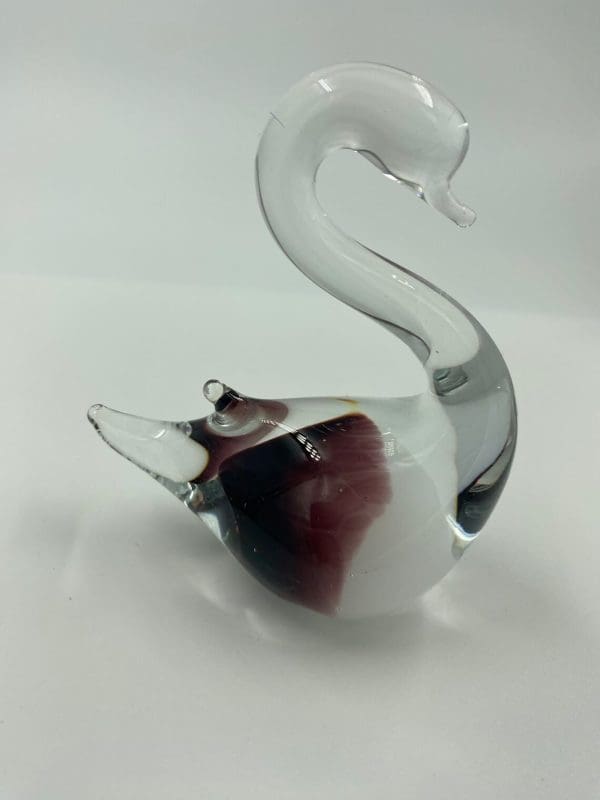 vintage handblown glass swan close of purple glass