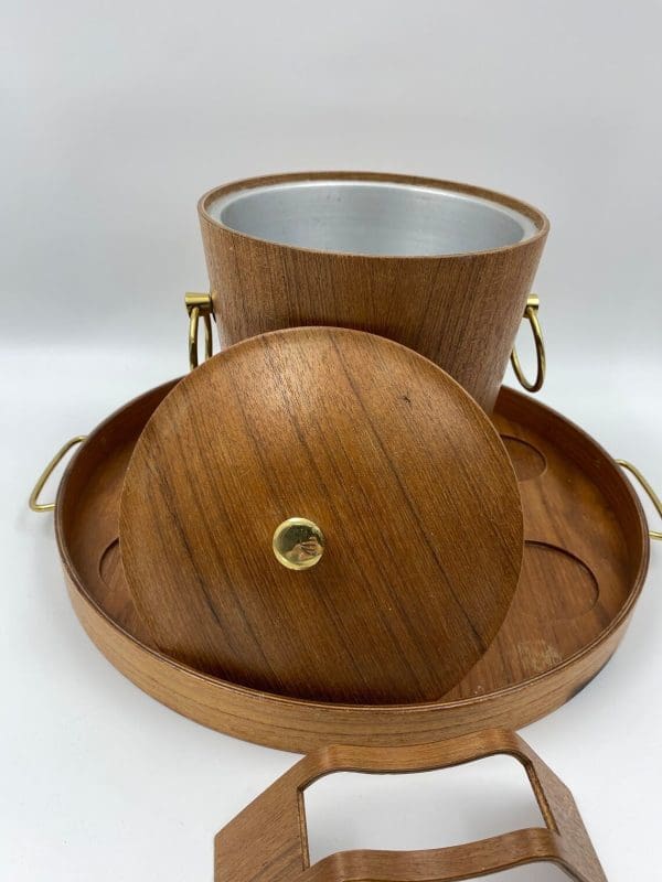 teak ice bucket cover top