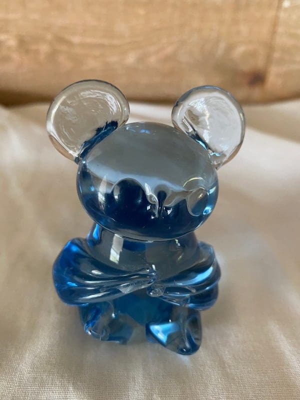 koala bear figurine close view of front in blue glass