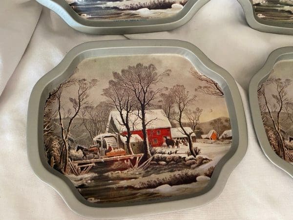 vintage Christmas serving tray close of farm scene