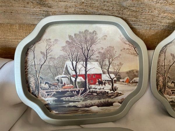 vintage Christmas serving tray on side