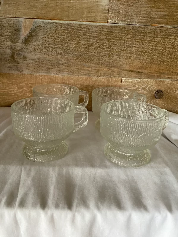 vintage glass coffee mugs set of four bark textured