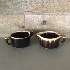 vintage USA pottery brown drip pottery sugar and creamer