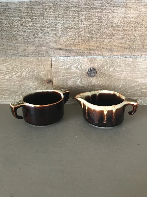 vintage USA pottery brown drip pottery sugar and creamer