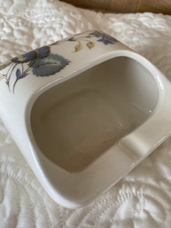 Vintage Italy ashtray white ceramic floral 1960s showing inside