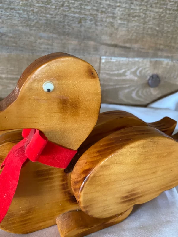 vintage wood Christmas decorations close duck