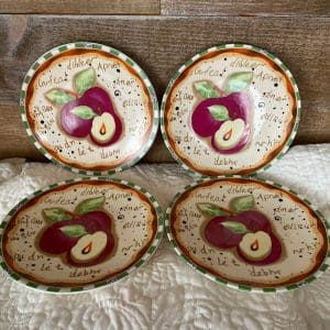 vintage decorative wall plates plums set of four green check edge