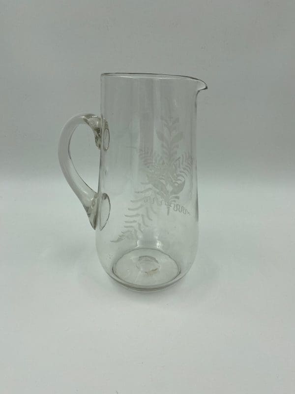 vintage glass pitcher etched detail