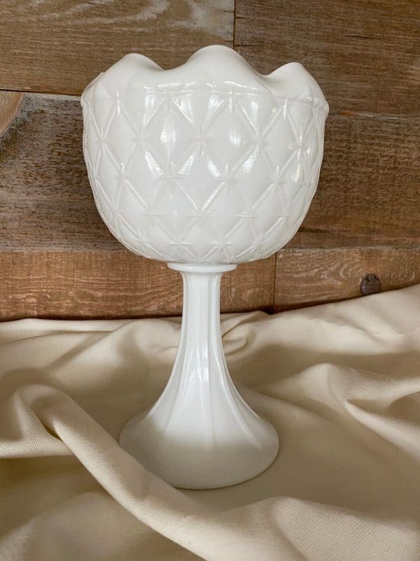 milk glass vase diamond quilt