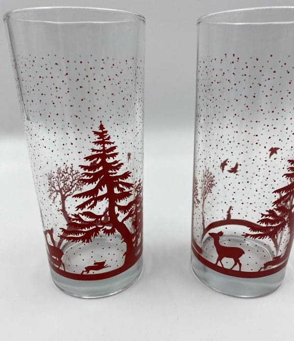 vintage glasses with red trees close