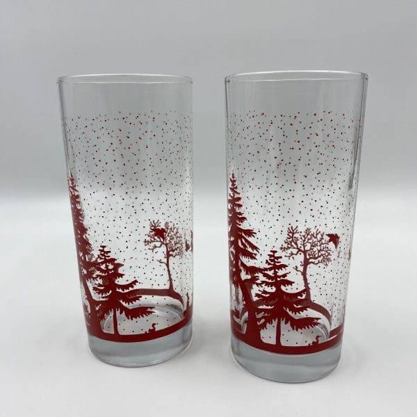 vintage glasses with red trees pair