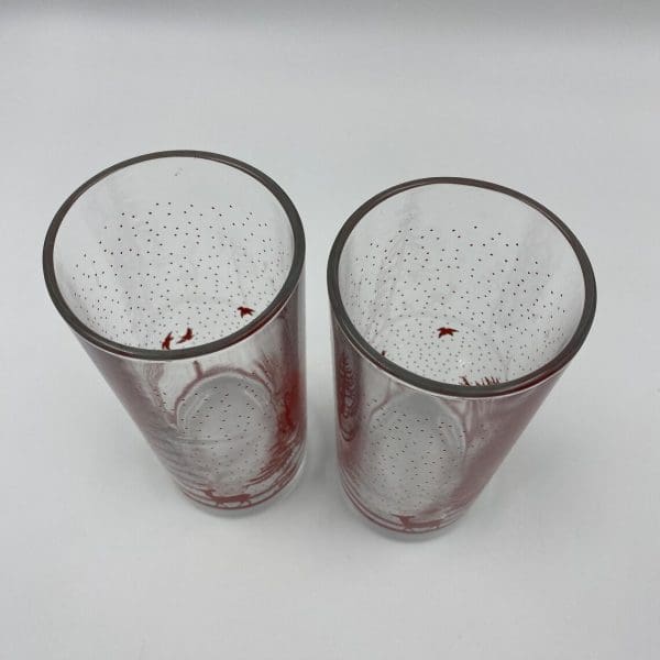 vintage glasses with red trees tops