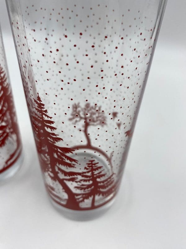 vintage glasses with red trees close of design