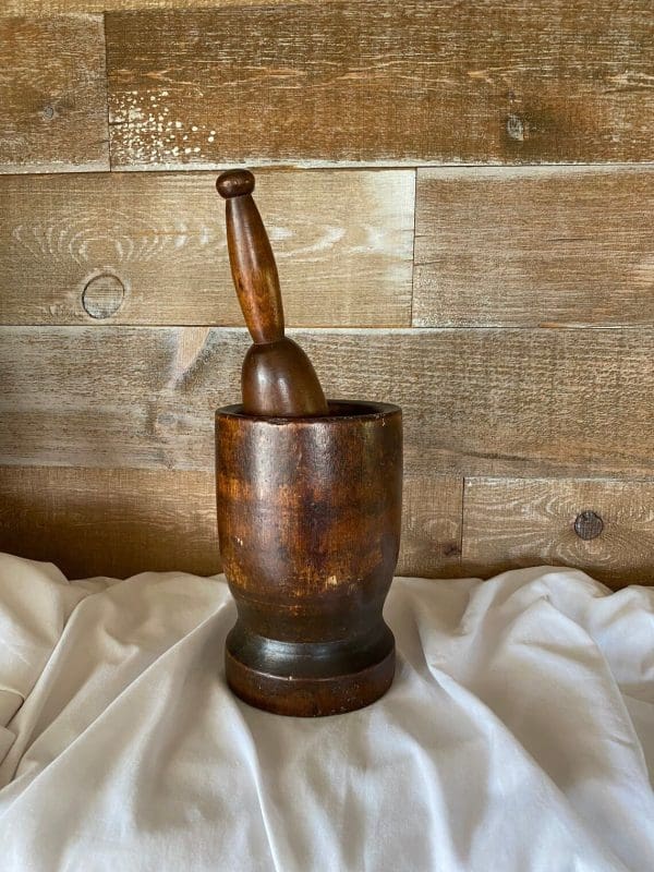 vintage wood mortar and pestle large size