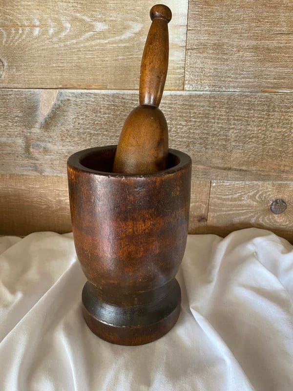 vintage wood mortar and pestle turned wood