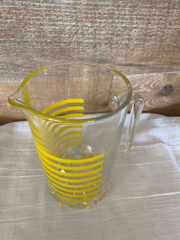 Italian glass pitcher clear glass yellow stripes top