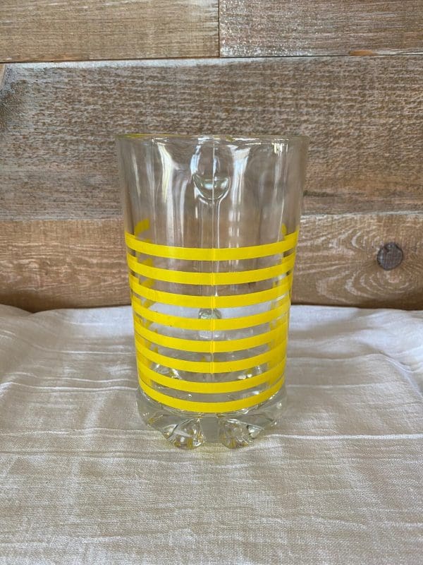 Italian glass pitcher clear glass yellow stripe front