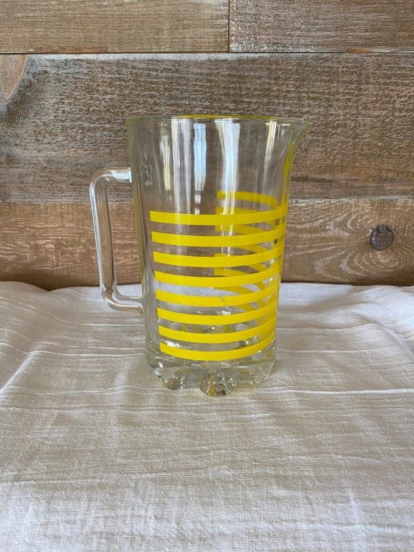 Italian glass pitcher clear glass yellow stripes right side