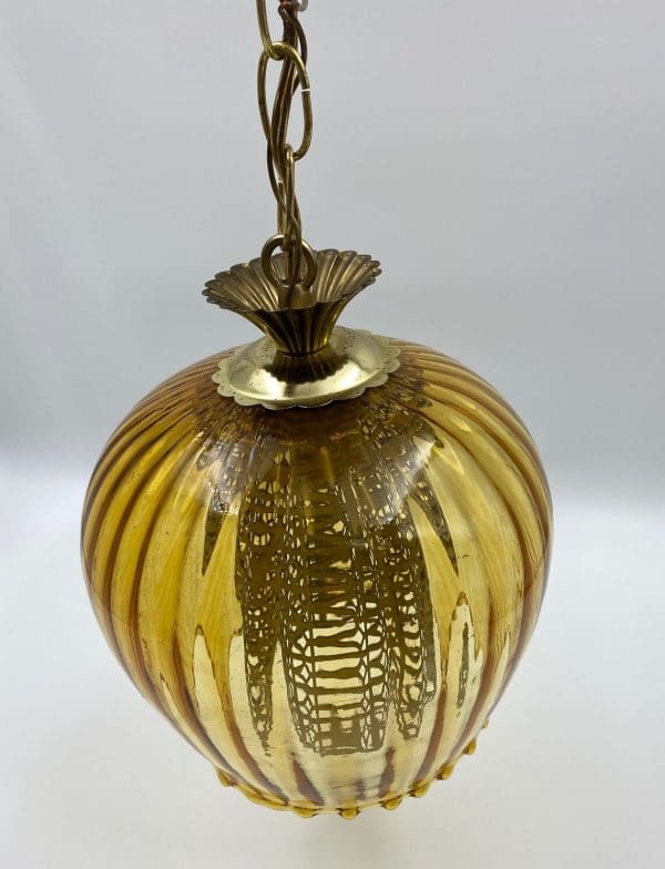 vintage amber glass swag lamp brass top